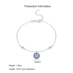 925 Sterling Silver Evil Eye Blue CZ Charm Bracelet 100100210