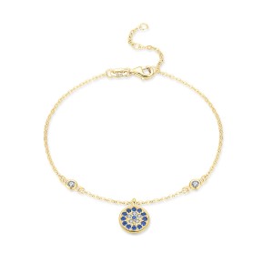 925 Sterling Silver Evil Eye Blue CZ Charm Bracelet 100100210
