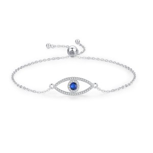 925 Sterling Silver Gold Plated Pave CZ Evil Eye Bracelet 100100211