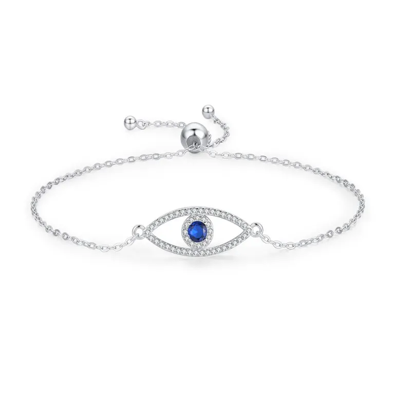 925 Sterling Silver Gold Plated Pave CZ Evil Eye Bracelet 100100211