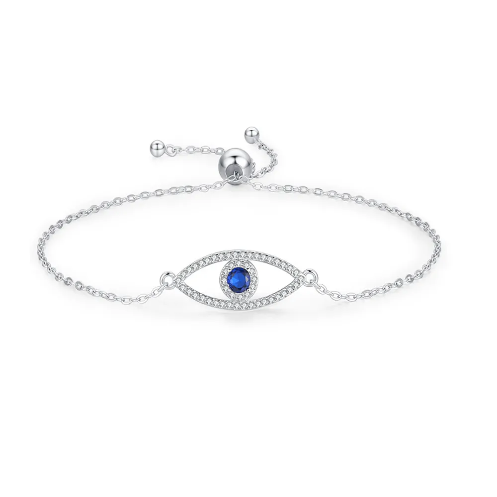 925 Sterling Silver Gold Plated Pave CZ Evil Eye Bracelet 100100211