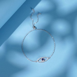 925 Sterling Silver Gold Plated Pave CZ Evil Eye Bracelet 100100211