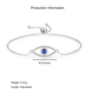 925 Sterling Silver Gold Plated Pave CZ Evil Eye Bracelet 100100211