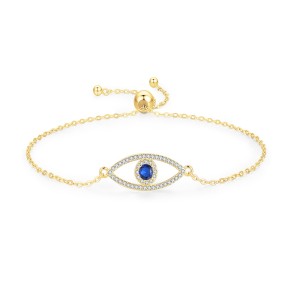925 Sterling Silver Gold Plated Pave CZ Evil Eye Bracelet 100100211