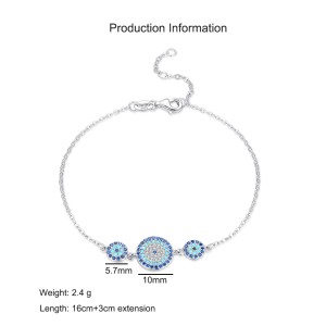 S925 Turquoise Zirconia Evil Eye Protection Bracelet 100100212