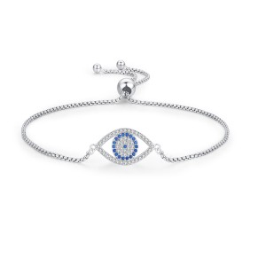 925 Sterling Silver Zirconia Evil Eye Adjustable Bracelet 100100213