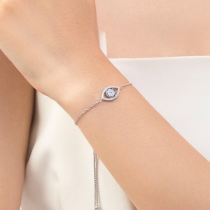 925 Sterling Silver Zirconia Evil Eye Adjustable Bracelet 100100213