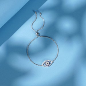 925 Sterling Silver Zirconia Evil Eye Adjustable Bracelet 100100213