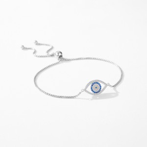 925 Sterling Silver Zirconia Evil Eye Adjustable Bracelet 100100213