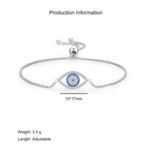 925 Sterling Silver Zirconia Evil Eye Adjustable Bracelet 100100213
