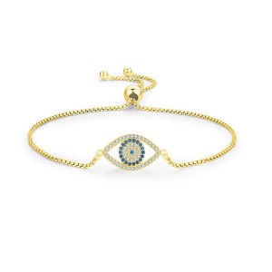 925 Sterling Silver Zirconia Evil Eye Adjustable Bracelet 100100213