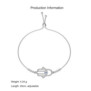 925 Sterling Silver Zircoia Hamsa Evil Eye Protection Bracelet 100100217