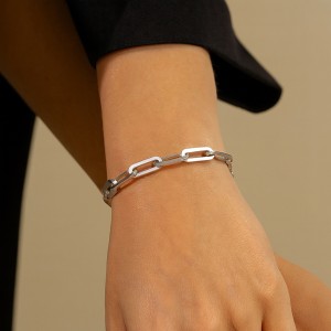 925 Sterling Silver Geometric Paperclip Chain Bracelet 100100218