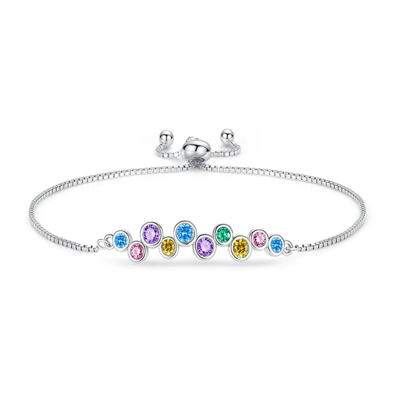 925 Sterling Silver Rainbow Zircon Adjustable Bracelets 100100220