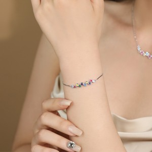 925 Sterling Silver Rainbow Zircon Adjustable Bracelets 100100220