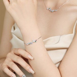 925 Sterling Silver Rainbow Butterfly CZ Bracelet 100100221
