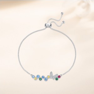 925 Sterling Silver Rainbow Butterfly CZ Bracelet 100100221