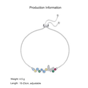 925 Sterling Silver Rainbow Butterfly CZ Bracelet 100100221