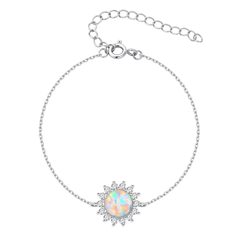 925 Sterling Silver 8mm Natural Opal Bracelet 100100223