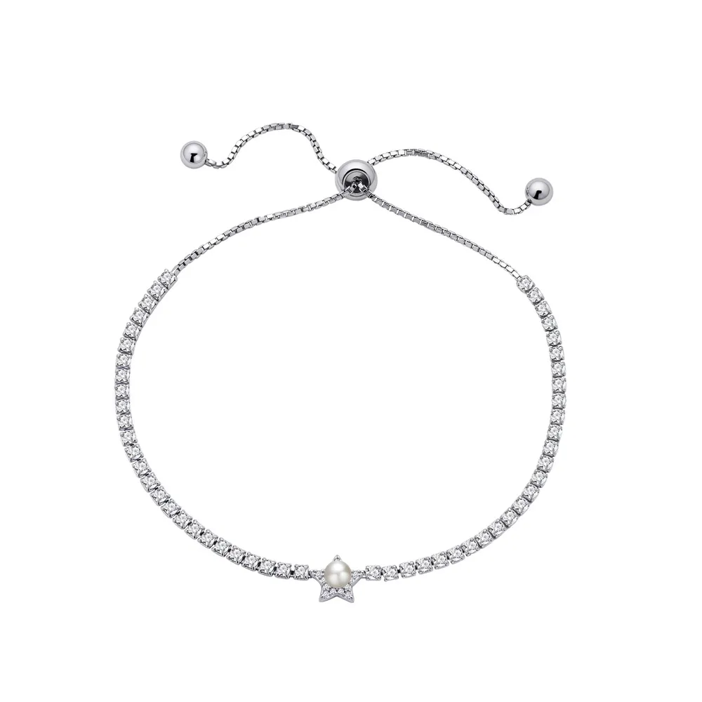 925 Sterling Silver Star Pearl Adjustable Tennis Bracelet 100100224