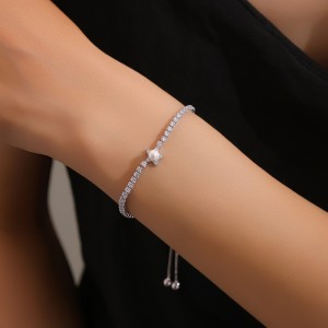 925 Sterling Silver Star Pearl Adjustable Tennis Bracelet 100100224