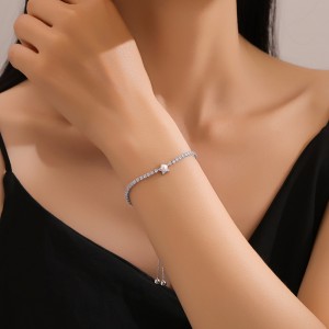 925 Sterling Silver Star Pearl Adjustable Tennis Bracelet 100100224