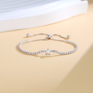 925 Sterling Silver Star Pearl Adjustable Tennis Bracelet 100100224
