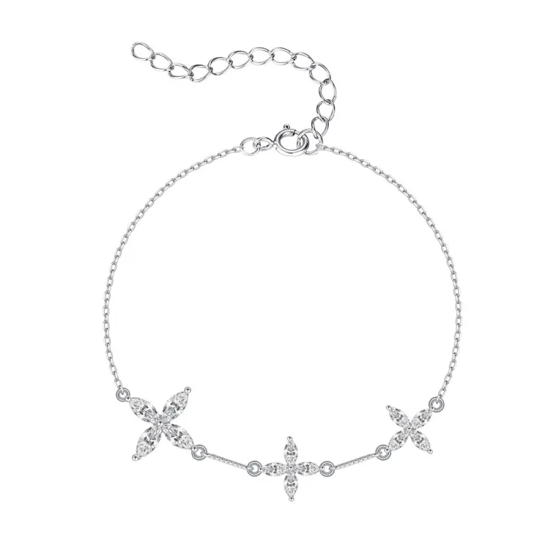 925 Sterling Silver Zircon Lucky Clover Bracelet 100100225