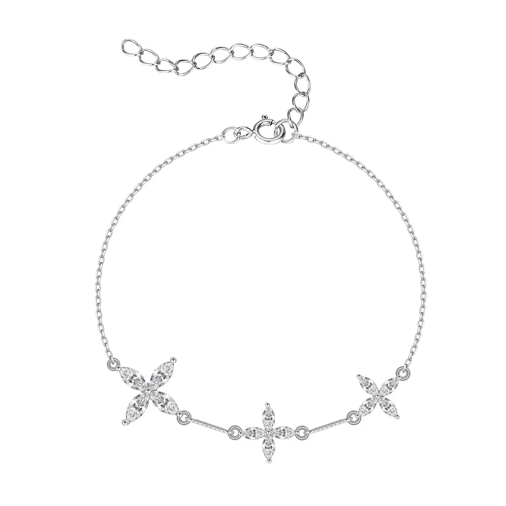 925 Sterling Silver Zircon Lucky Clover Bracelet 100100225 925 Sterling Silver Zircon Lucky Clover Bracelet 100100225