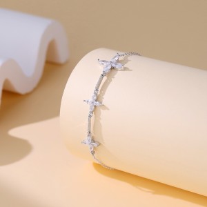 925 Sterling Silver Zircon Lucky Clover Bracelet 100100225 925 Sterling Silver Zircon Lucky Clover Bracelet 100100225