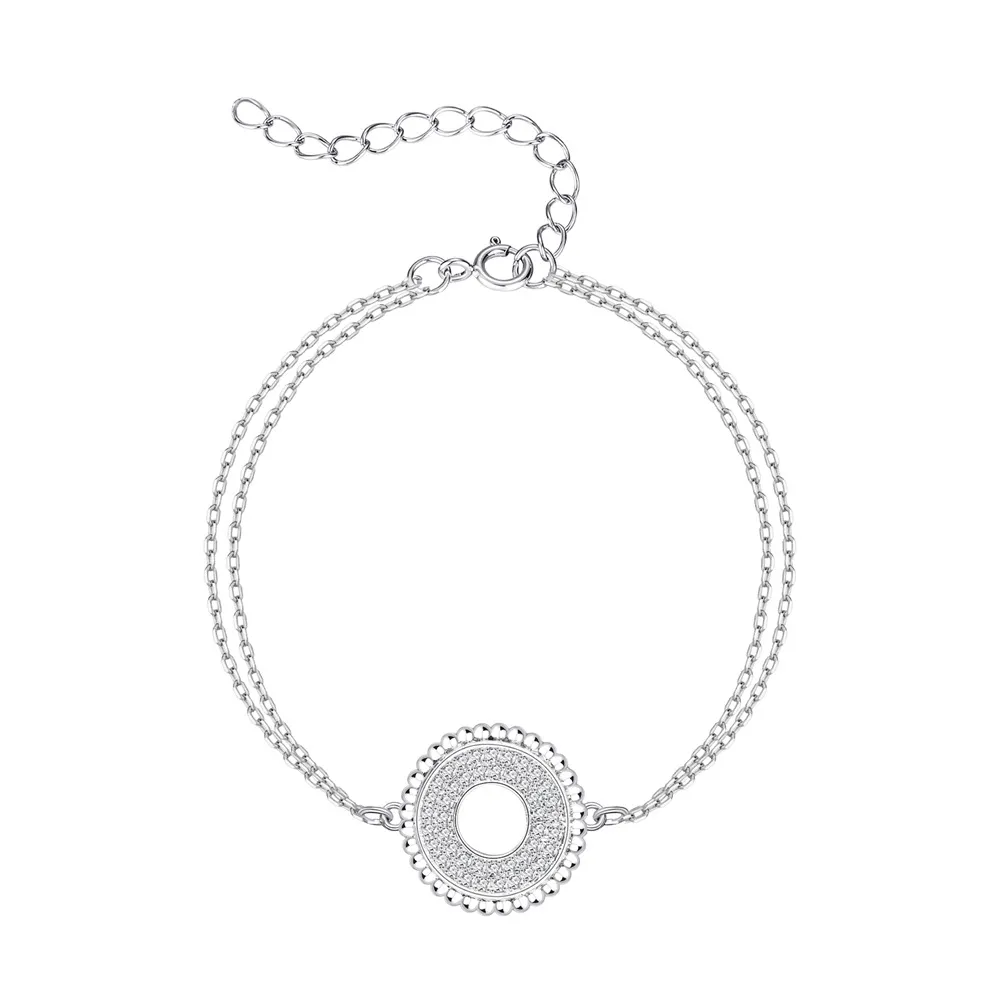 925 Sterling Silver Round Halo Adjustable Zircon Bracelets 100100226