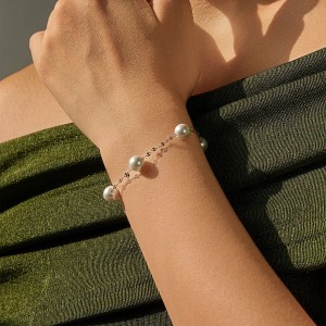 925 Sterling Silver Elegant Glass Pearl Bracelet 100100229 925 Sterling Silver Elegant Glass Pearl Bracelet 100100229