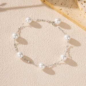 925 Sterling Silver Elegant Glass Pearl Bracelet 100100229 925 Sterling Silver Elegant Glass Pearl Bracelet 100100229