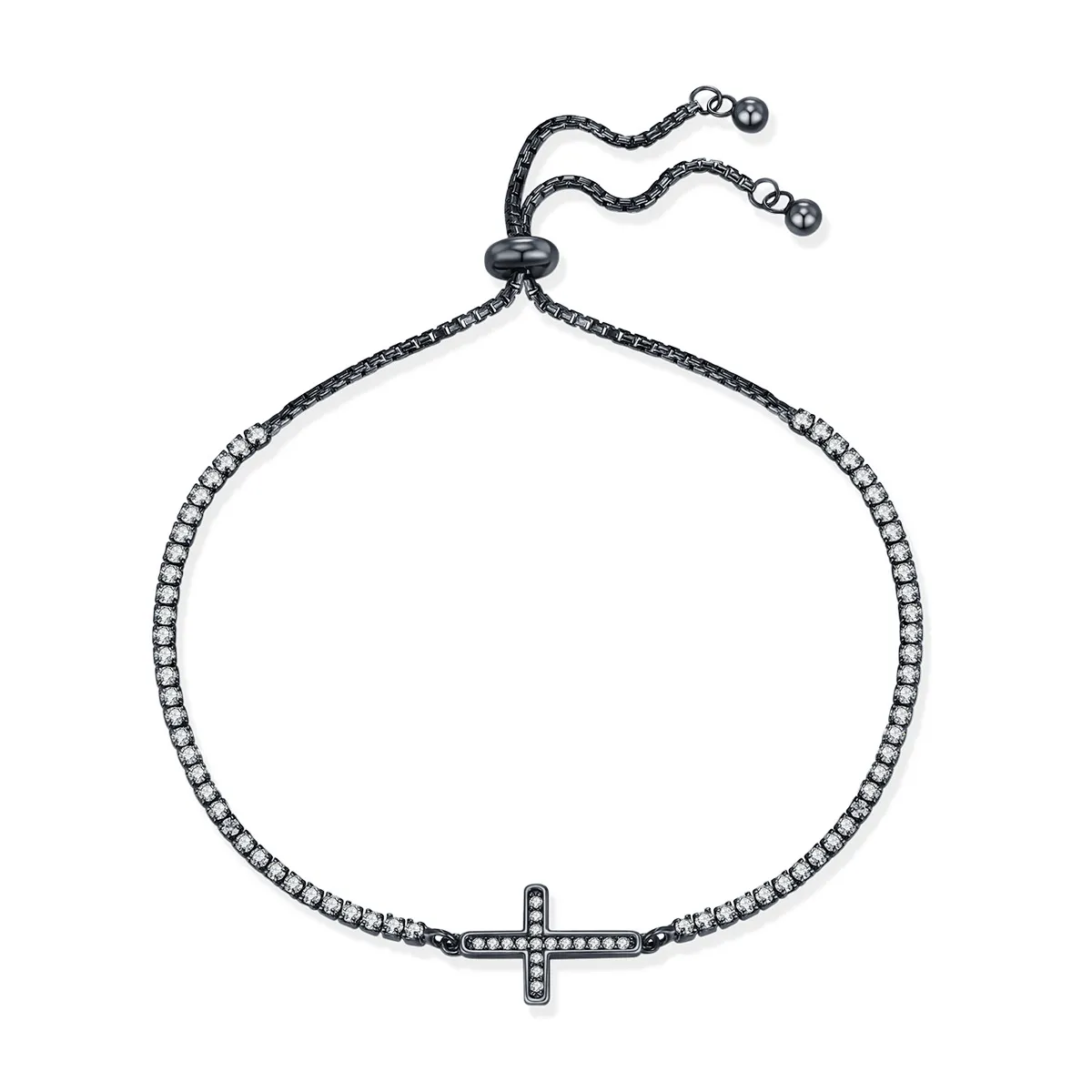 925 Sterling Silver Zircon Cross Adjustable Bracelet 100100230 925 Sterling Silver Zircon Cross Adjustable Bracelet 100100230