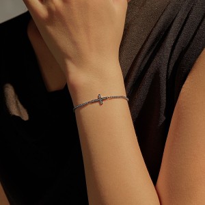 925 Sterling Silver Zircon Cross Adjustable Bracelet 100100230 925 Sterling Silver Zircon Cross Adjustable Bracelet 100100230