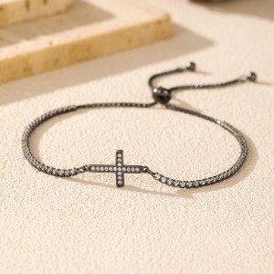 925 Sterling Silver Zircon Cross Adjustable Bracelet 100100230 925 Sterling Silver Zircon Cross Adjustable Bracelet 100100230
