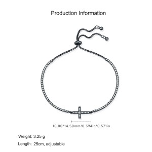 925 Sterling Silver Zircon Cross Adjustable Bracelet 100100230 925 Sterling Silver Zircon Cross Adjustable Bracelet 100100230