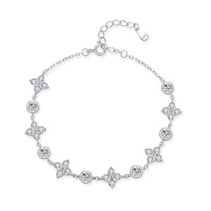925 Sterling Silver Zircon Lucky Clover Bracelet 100100231 925 Sterling Silver Zircon Lucky Clover Bracelet 100100231