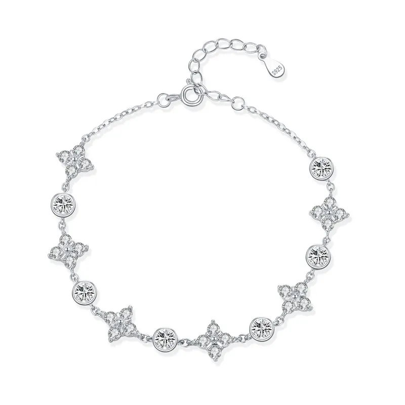925 Sterling Silver Zircon Lucky Clover Bracelet 100100231