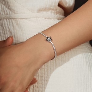 925 Sterling Silver Black Enamel Star CZ Slider Tennis Bracelet 100100234