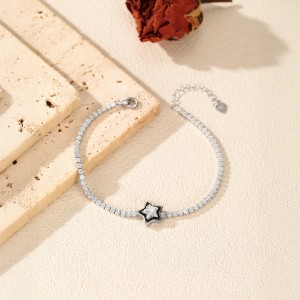 925 Sterling Silver Black Enamel Star CZ Slider Tennis Bracelet 100100234