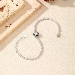 925 Sterling Silver Black Enamel Star CZ Slider Tennis Bracelet 100100234