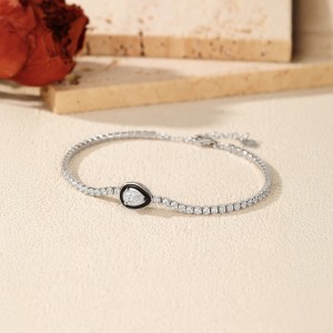 925 Sterling Silver Black Enamel Pear Shape CZ Slider Tennis Bracelet 100100236 925 Sterling Silver Black Enamel Pear Shape CZ Slider Tennis Bracelet 100100236
