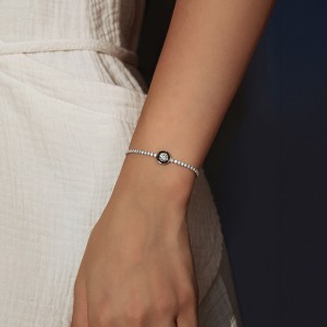 925 Sterling Silver Black Enamel Round CZ Slider Tennis Bracelet 100100238