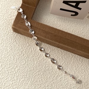 925 Sterling Silver Geometric Concave Oval Bracelet 100100247