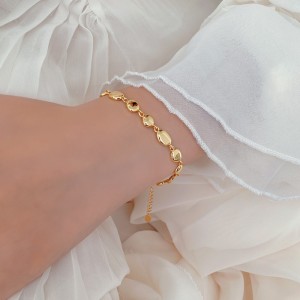 925 Sterling Silver Geometric Concave Oval Bracelet 100100247