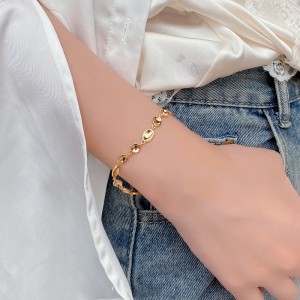 925 Sterling Silver Geometric Concave Oval Bracelet 100100247