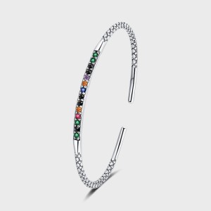 Rainbow Zirconia Simple Cuff Bangles 100200004