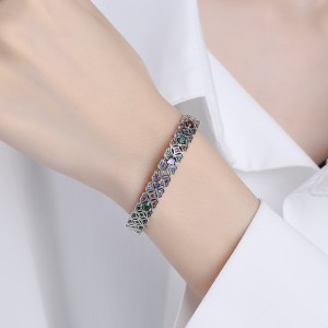 Vintage Rainbow Zirconia Flower Cuff Bangles 100200009 Vintage Rainbow Zirconia Flower Cuff Bangles 100200009