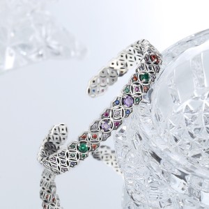 Vintage Rainbow Zirconia Flower Cuff Bangles 100200009 Vintage Rainbow Zirconia Flower Cuff Bangles 100200009